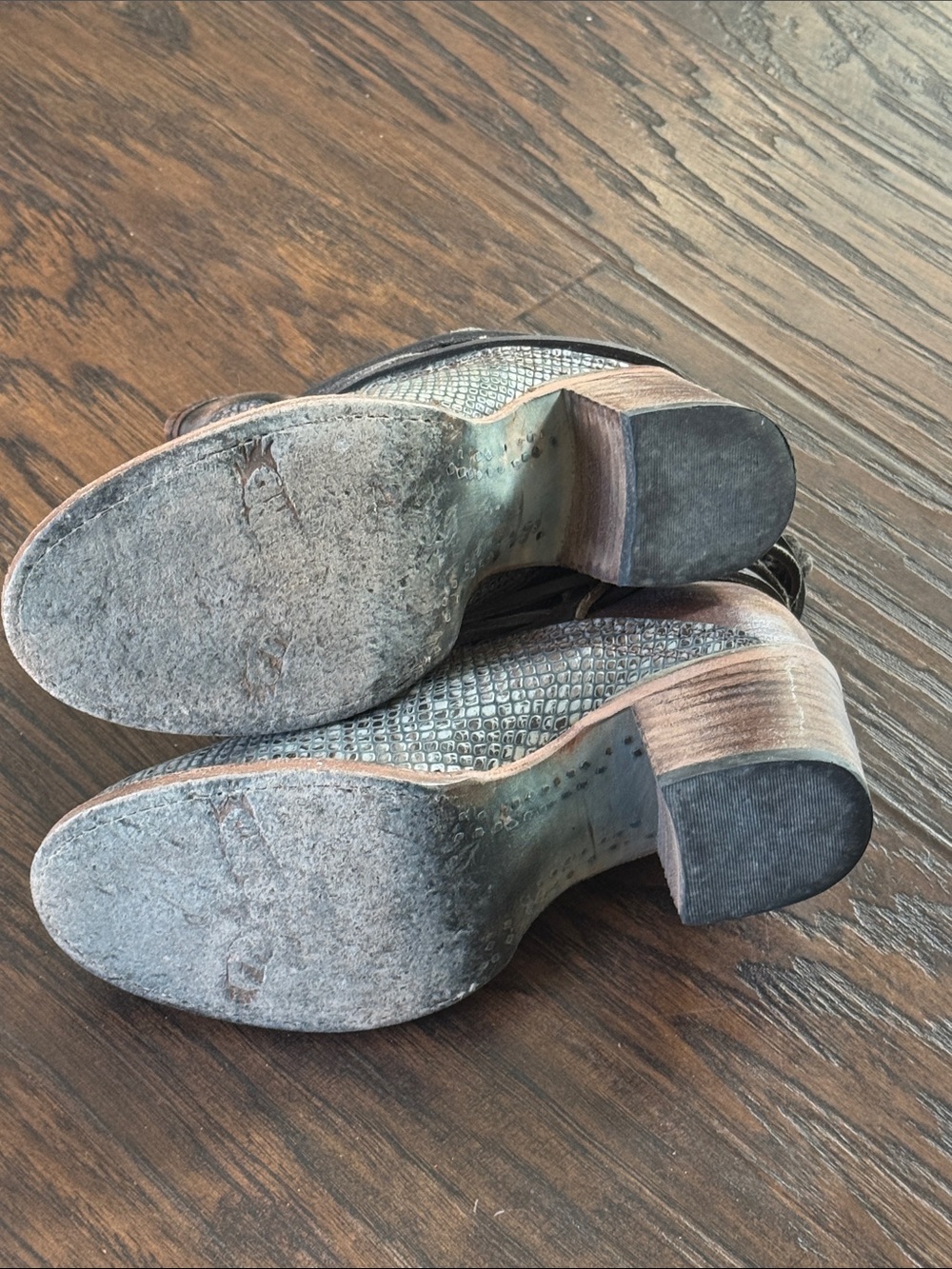 Freebird by Steven Metallic Gray and Distressed Brown Snake-Texture Ankle Boots - Picture 14 of 15